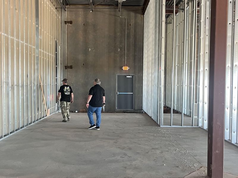 Metal stud framing in a retail shell
